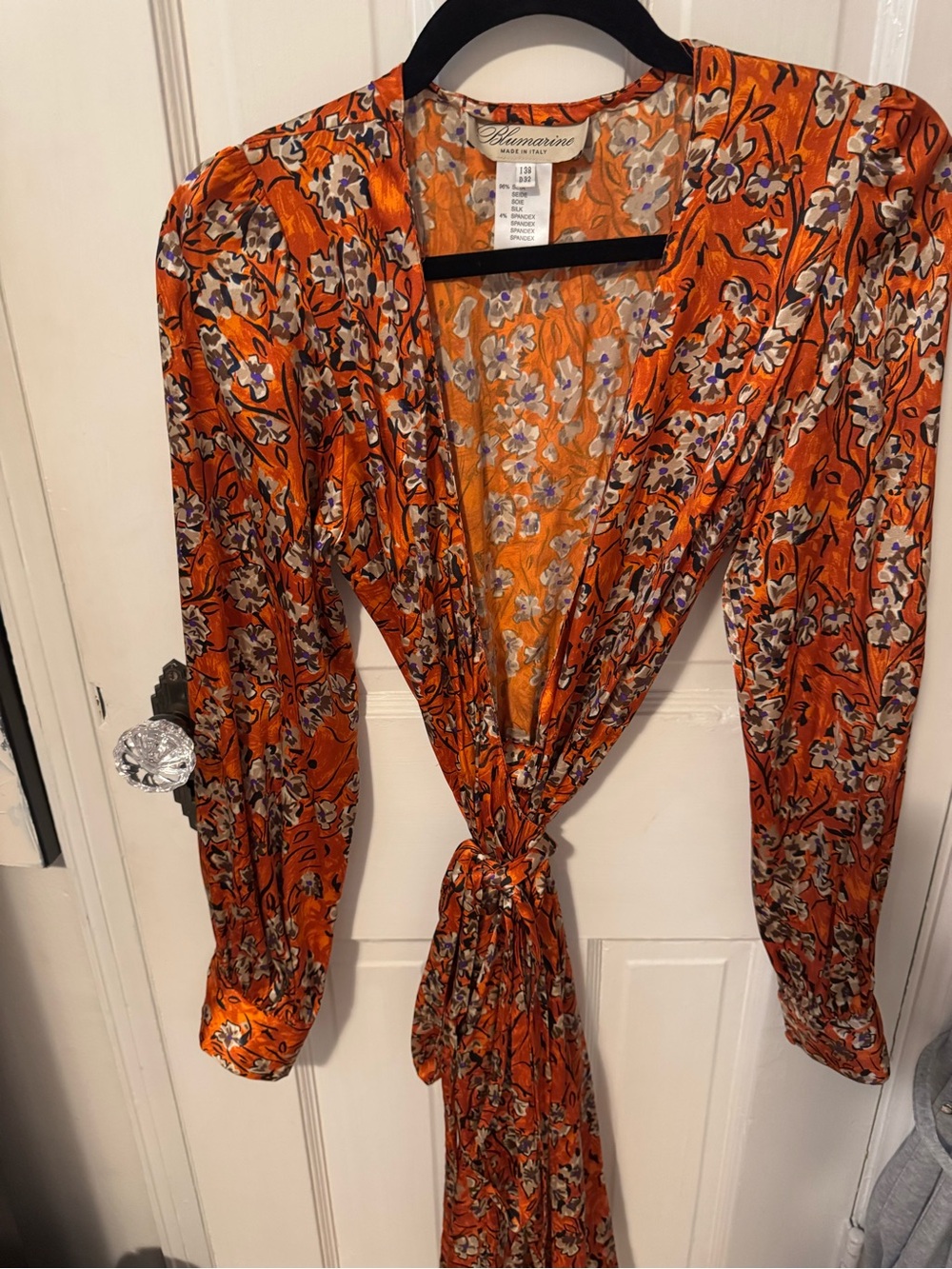 Blumarine Orange Floral Wrap Midi Dress